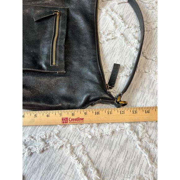 Vintage Fossil Black Cowhide Leather Crossbody Purse Satchel w Gold Hardware - Picture 14 of 15